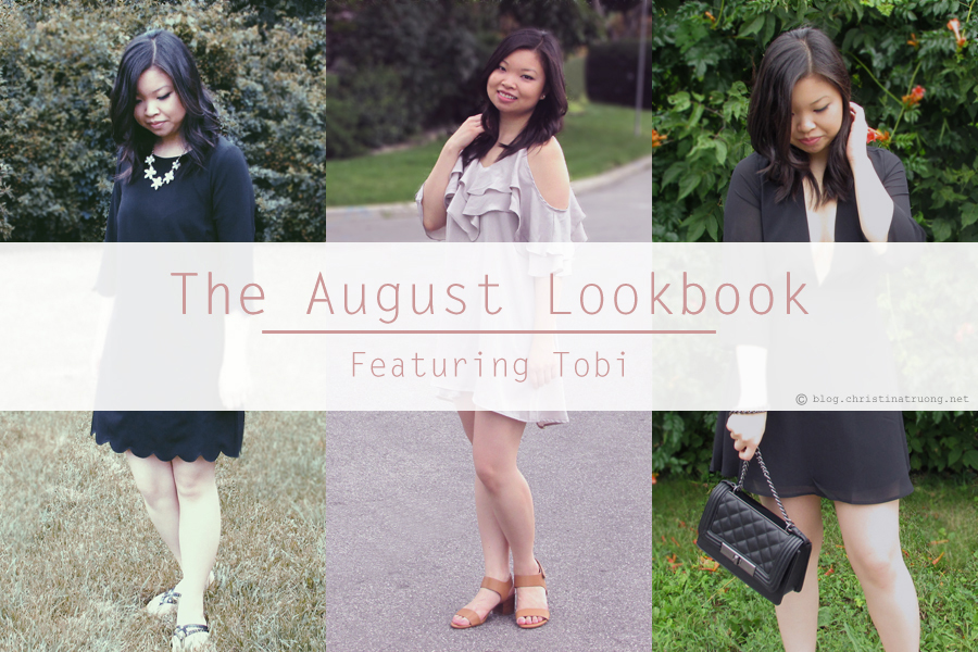 The August Fashion Lookbook featuring TOBI Sweetly Scalloped Dress, Isabella Ruffle Shift Dress, Take It Slow Skater Dress