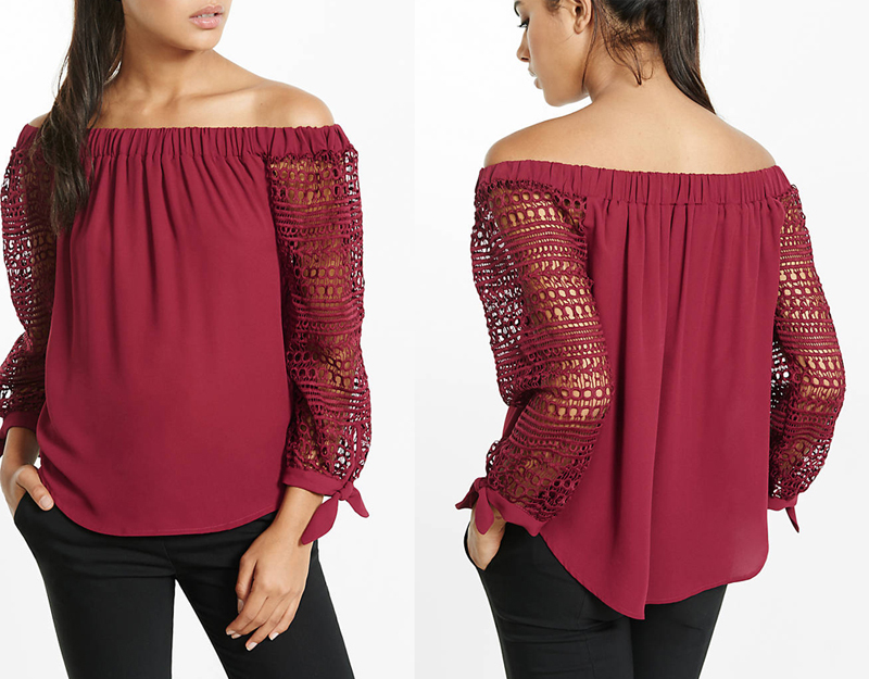 Express Off the Shoulder lace Tie Sleeve Blouse. Favourite off the shoulder fashion style