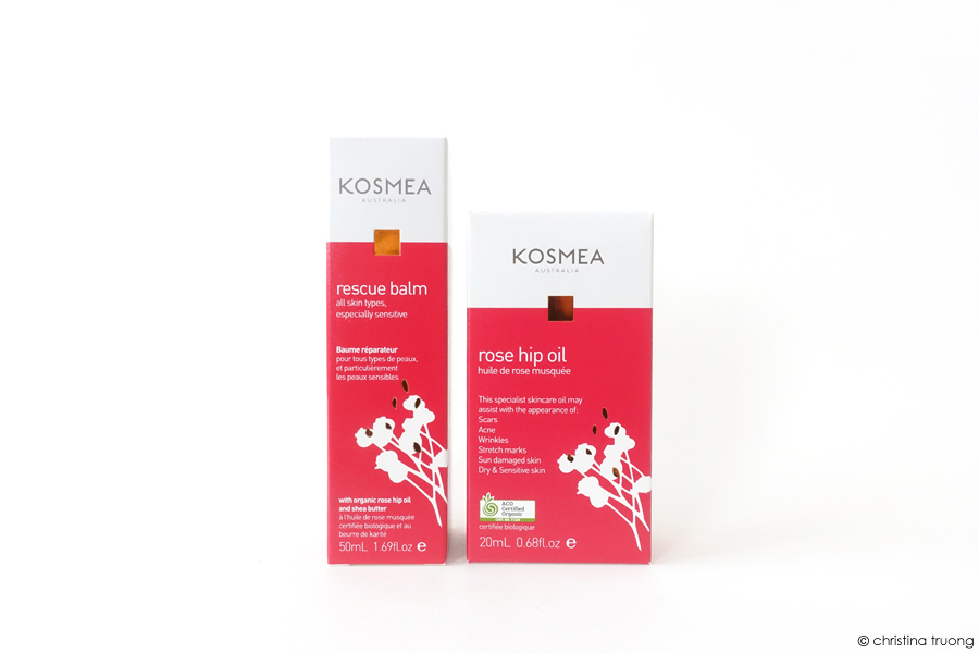 Kosmea Rescue Range Skincare Review featuring Kosmea Rescue Balm and Rosehip Oil.
