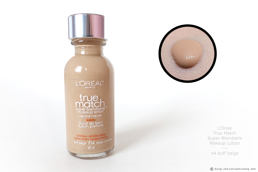 L'Oreal True Match Super-Blendable Makeup Lotion Foundation in N4 Buff Beige review, swatch and application