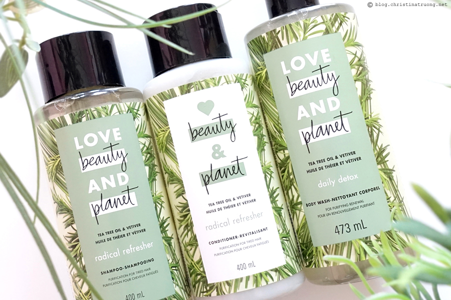 Love Beauty and Planet Tea Tree Oil and Vetiver Collection Review featuring Tea Tree Oil & Vetiver Body Wash, Shampoo, Conditioner.
