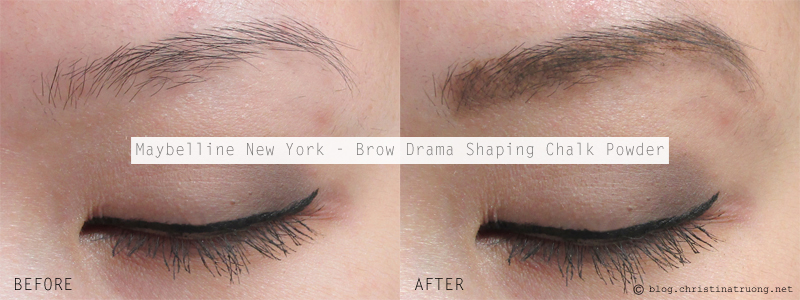 Maybelline New York Brow Drama Shaping Chalk Powder in Deep Brown Before After Review Swatch