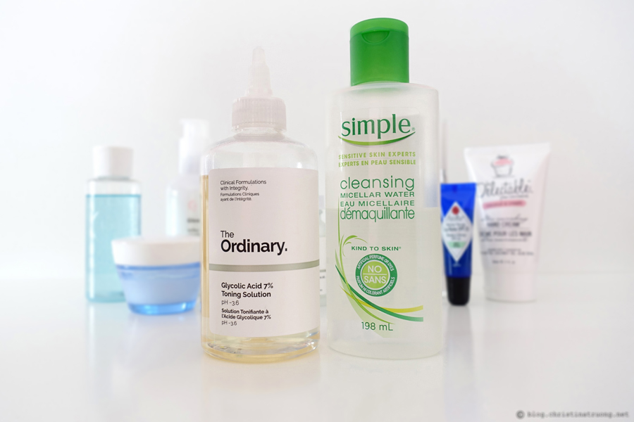 Updated Nightly Skin Care Routine Review featuring Toners The Ordinary Glycolic Acid 7% Toning Solution pH ~3.6 Simple Cleansing Micellar Water Joe Fresh Cotton Pads