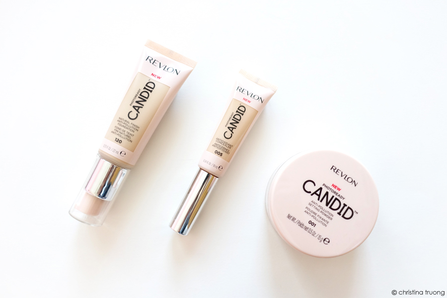 Revlon PhotoReady Candid Collection Review - Natural Finish Anti-Pollution Foundation 120 Buff. Antioxidant Concealer 005 Fair. Anti-Pollution Setting Powder 001.