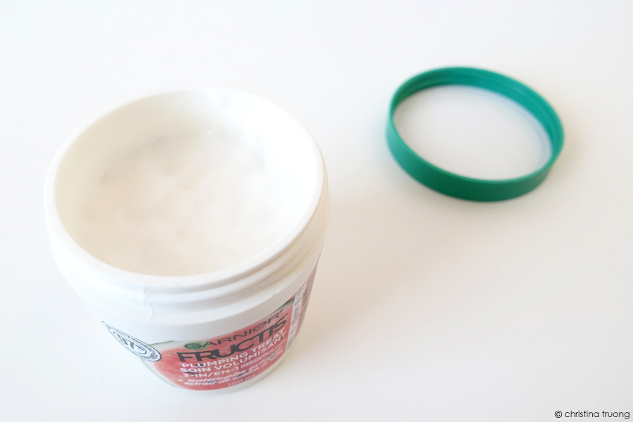Garnier Fructis Plumping Treat 3 in 1 Hair Mask Watermelon Extract Review Product Close Up