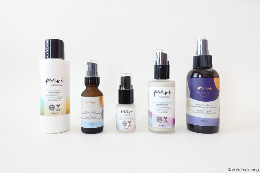 Pravi Natural Cosmetics Facial Scrub, Eye Contour Cream, Glowing Gel Mask, Aura Vitality Serum, Aura Hydra Mist